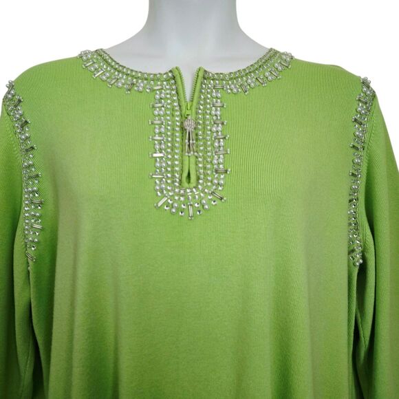 Quacker Factory Lime Green Pullover Sweater Pearl Beads Plus Size 3X - Picture 4 of 10